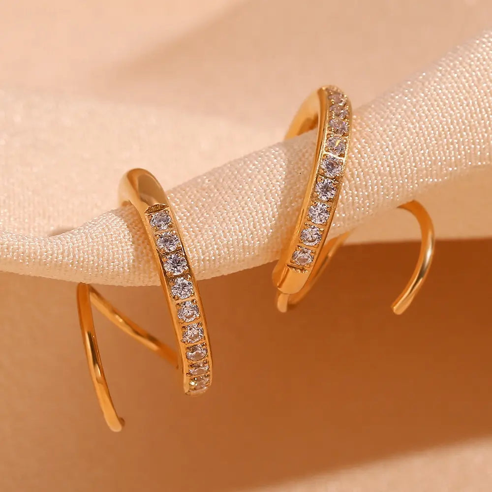 18KT Gold Plated Nora 2 in 1 CZ Huggies - Atulya Jewellers