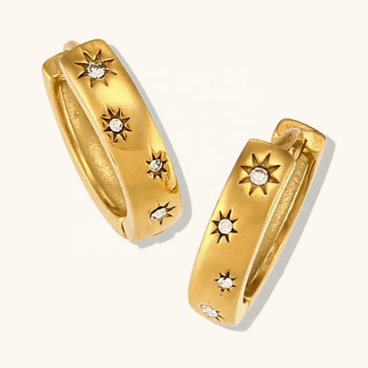 18KT Gold Plated Starburst CZ Huggies