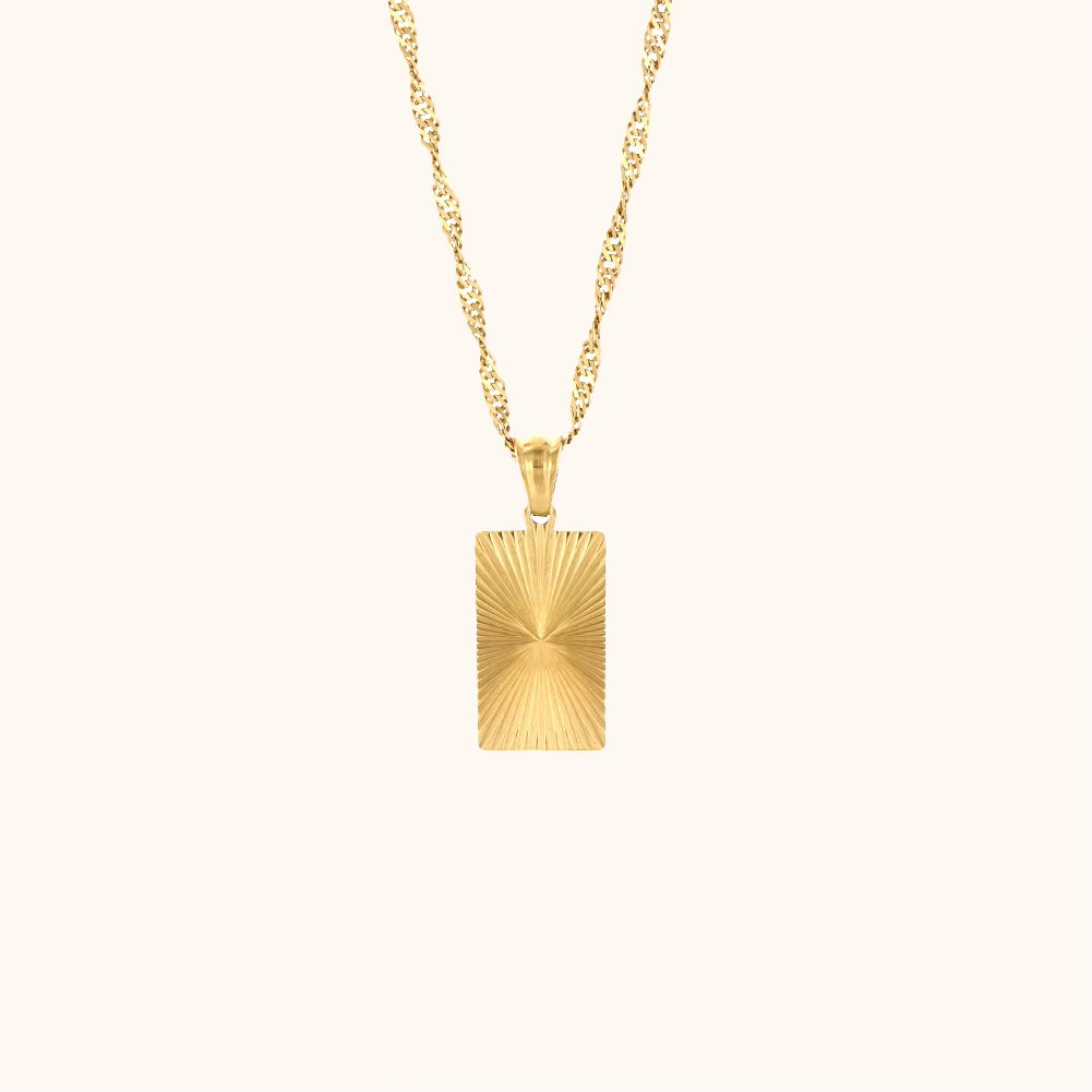 18KT Gold Plated Engraved Necklace - Rectangle Rectangle - Atulya Jewellers