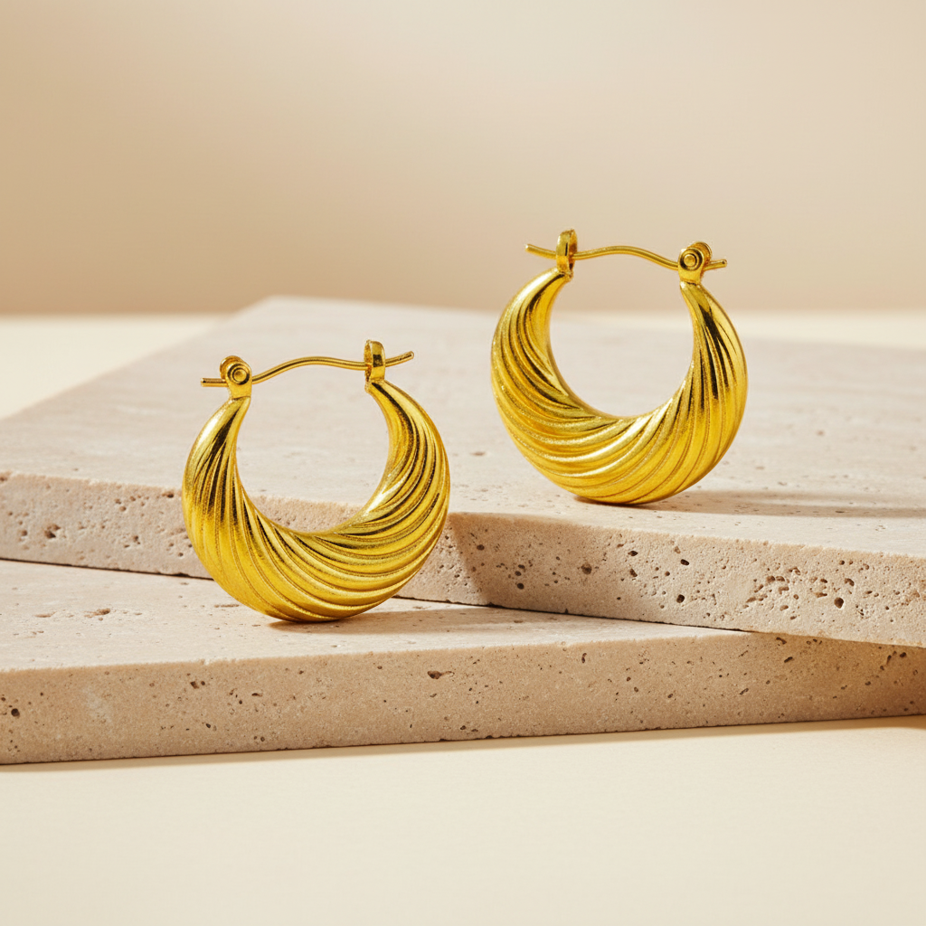 18KT Gold Plated Swirl Hoops