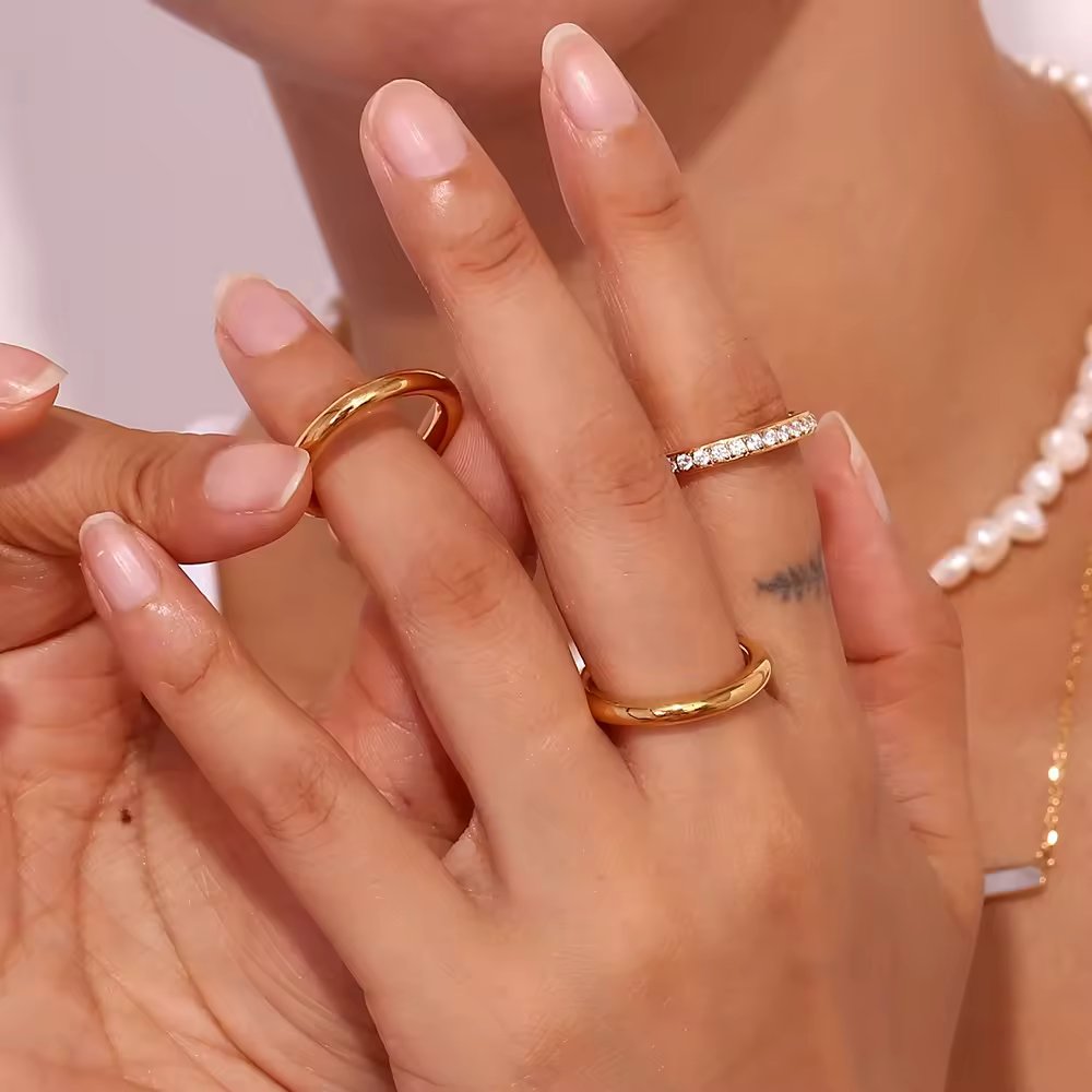 18KT Gold Plated Stackable Ring Set (Set of 3pcs) - Atulya Jewellers