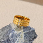 18KT Gold Plated Tri-band CZ Ring - Atulya Jewellers