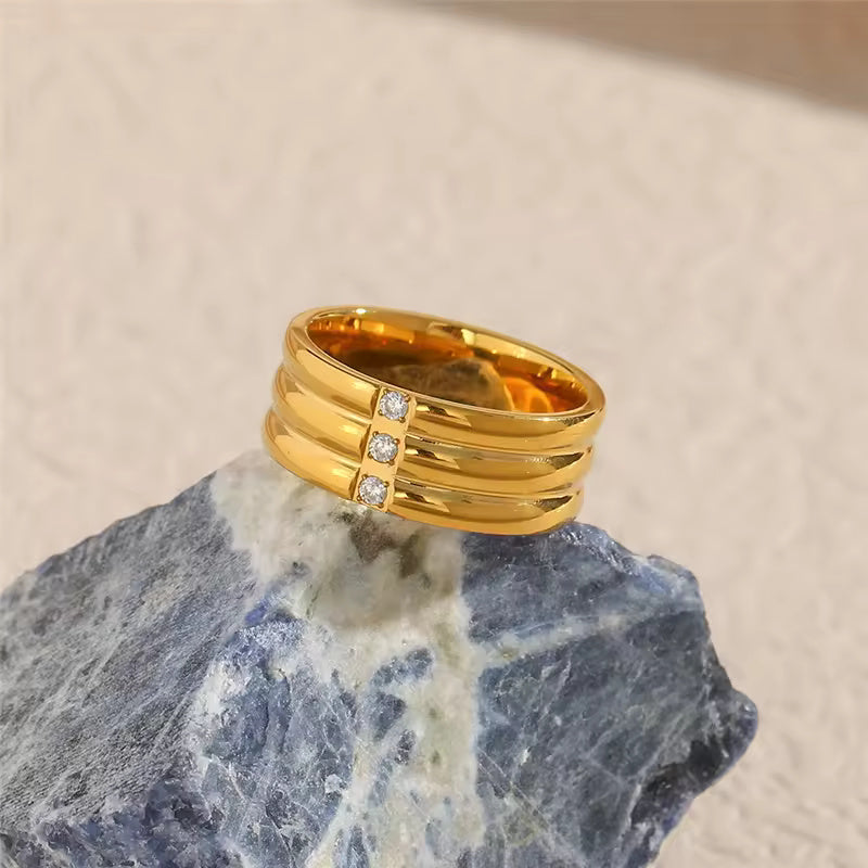 18KT Gold Plated Tri-band CZ Ring - Atulya Jewellers
