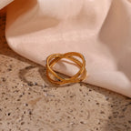 18KT Gold Plated Criss Cross Pearl Ring - Atulya Jewellers