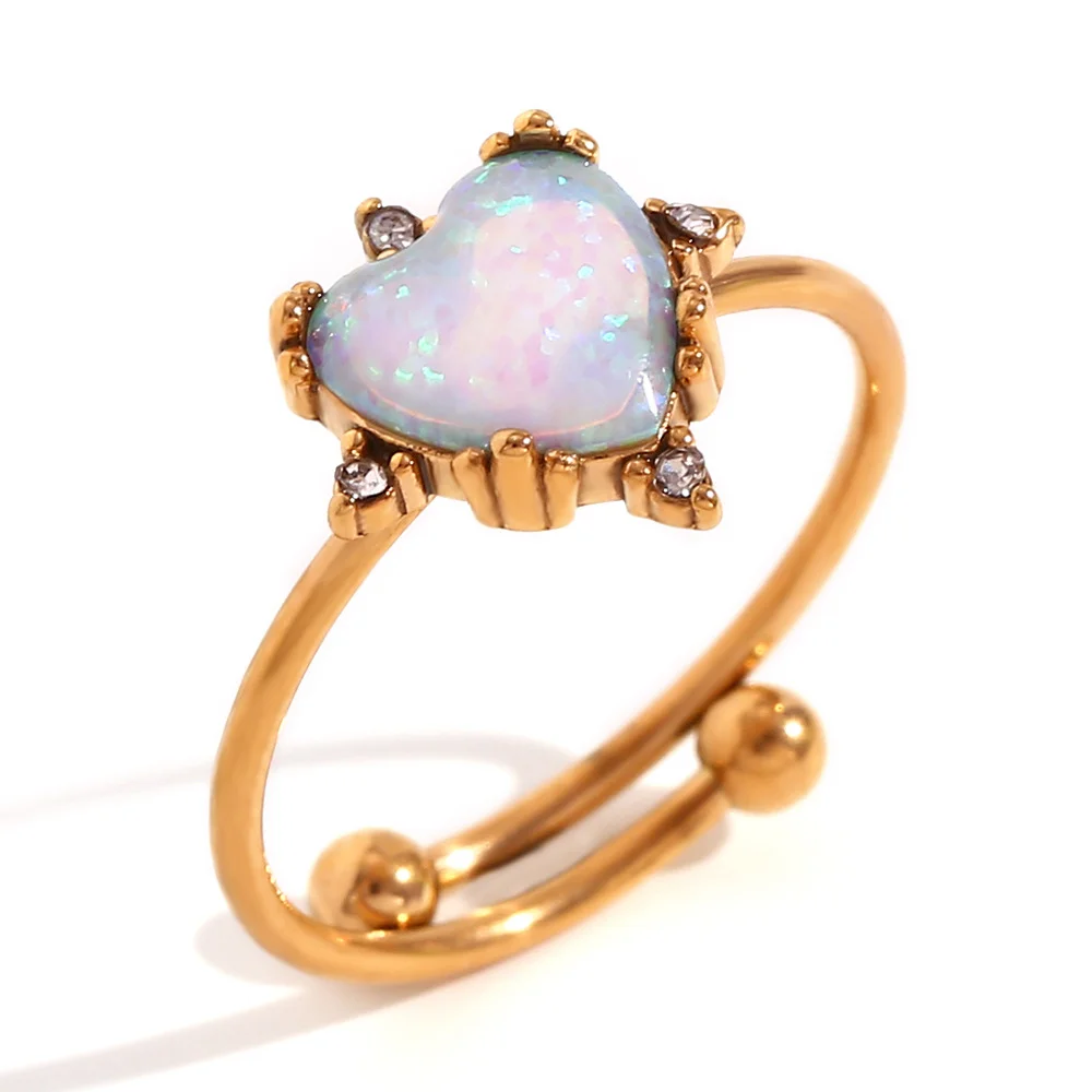 18KT Gold Plated Opal Heart Ring (Re-sizeable)