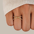 18KT Gold Plated Criss Cross Pearl Ring - Atulya Jewellers
