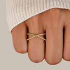 18KT Gold Plated Criss Cross Pearl Ring - Atulya Jewellers