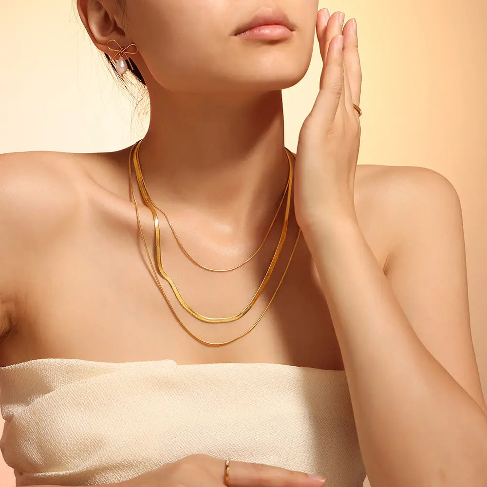 18KT Gold Plated Tri Layered Silk Chain - Atulya Jewellers