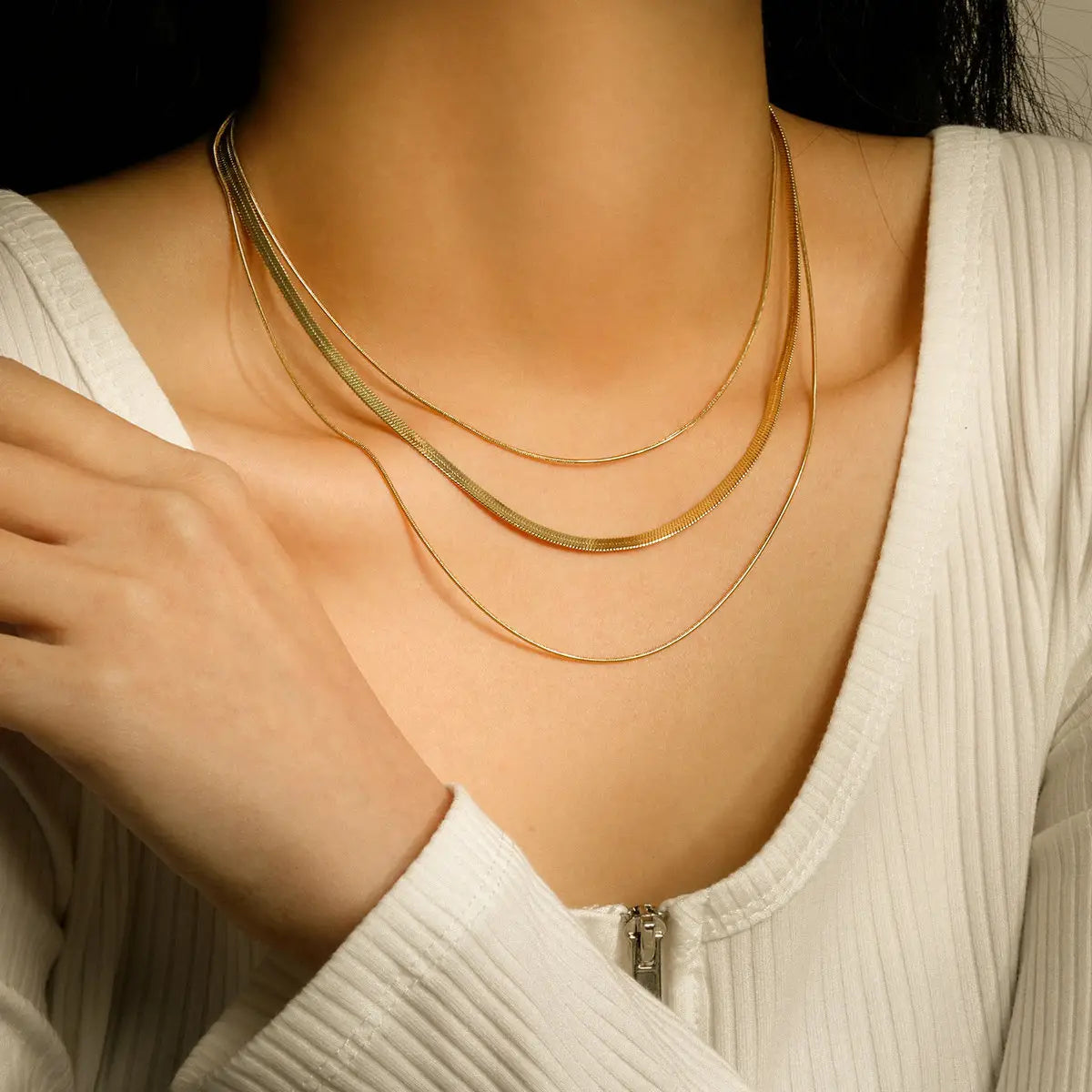 18KT Gold Plated Tri Layered Silk Chain - Atulya Jewellers