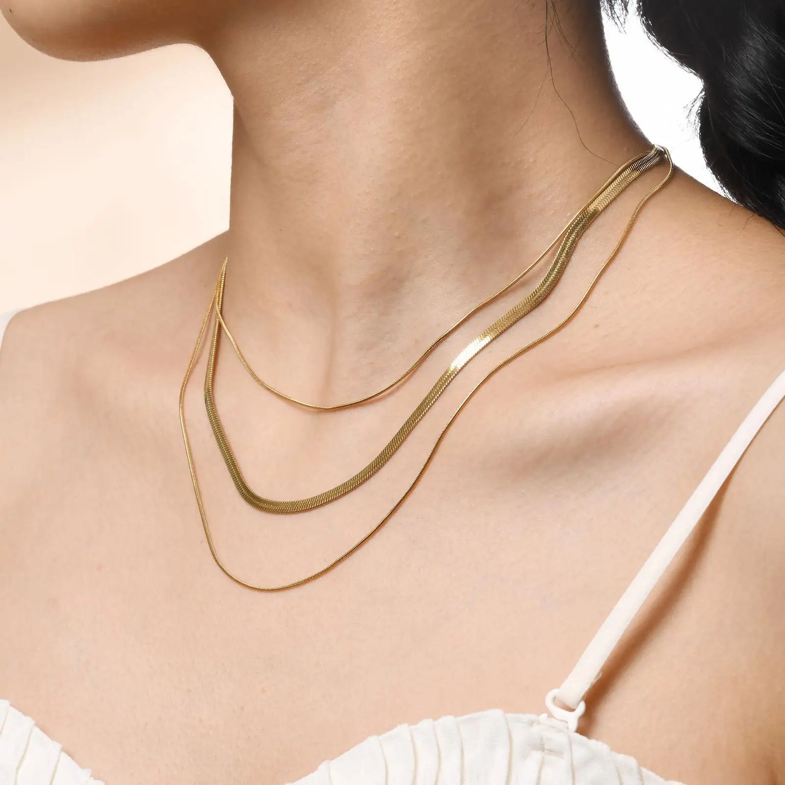 18KT Gold Plated Tri Layered Silk Chain - Atulya Jewellers