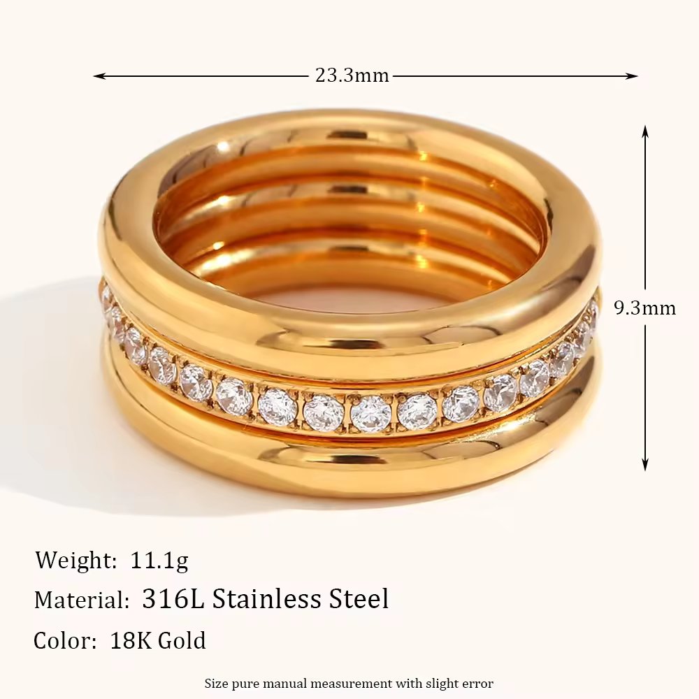 18KT Gold Plated Stackable Ring Set (Set of 3pcs)
