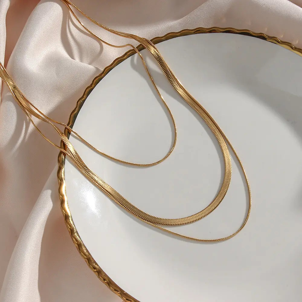 18KT Gold Plated Tri Layered Silk Chain - Atulya Jewellers