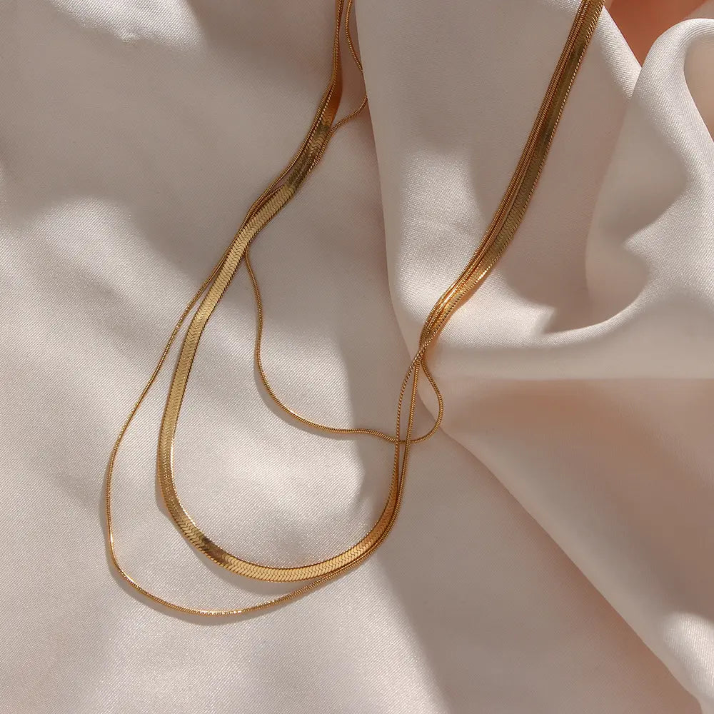 18KT Gold Plated Tri Layered Silk Chain - Atulya Jewellers