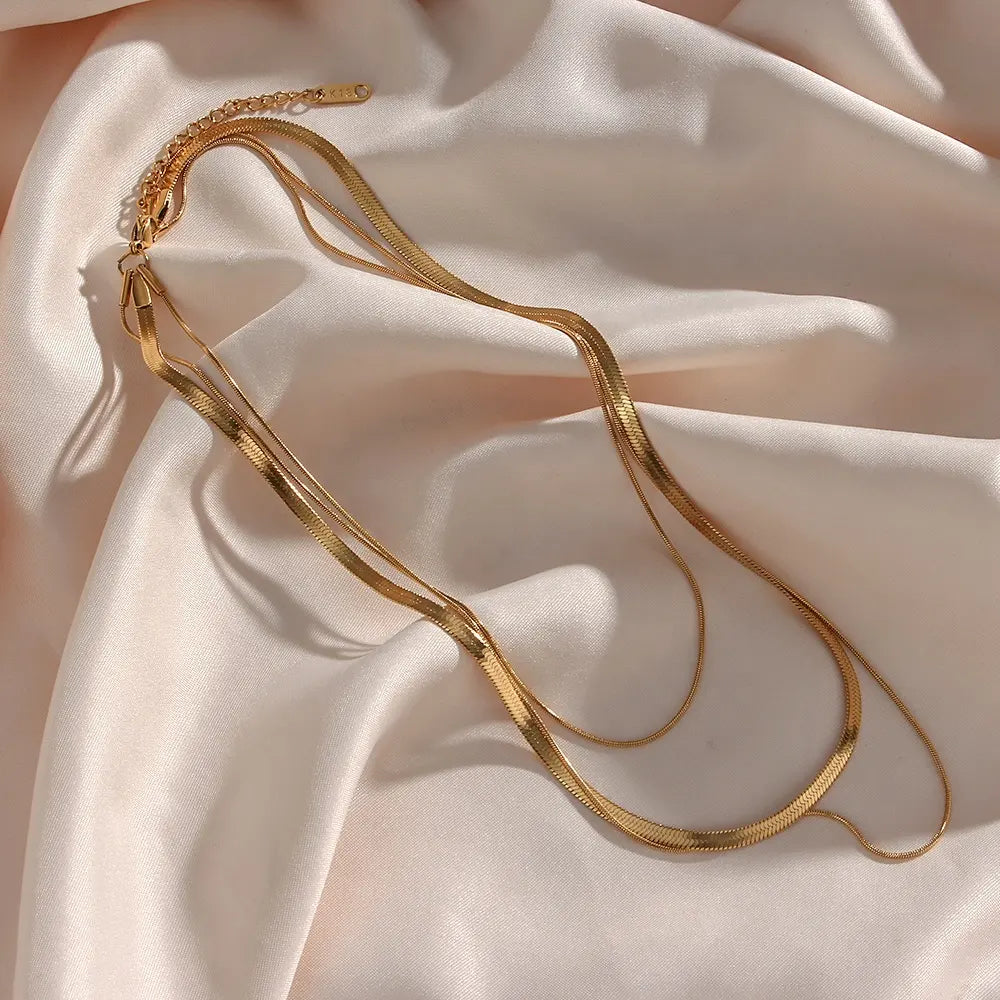 18KT Gold Plated Tri Layered Silk Chain - Atulya Jewellers