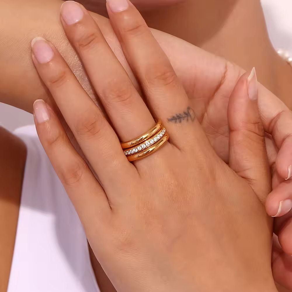 18KT Gold Plated Stackable Ring Set (Set of 3pcs) - Atulya Jewellers