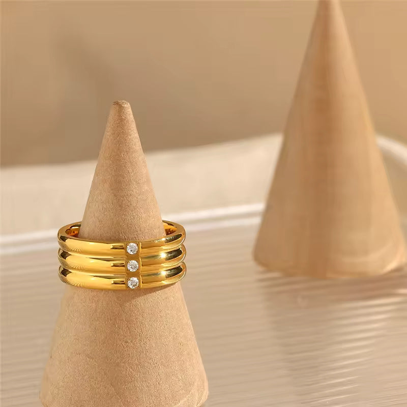 18KT Gold Plated Tri-band CZ Ring - Atulya Jewellers