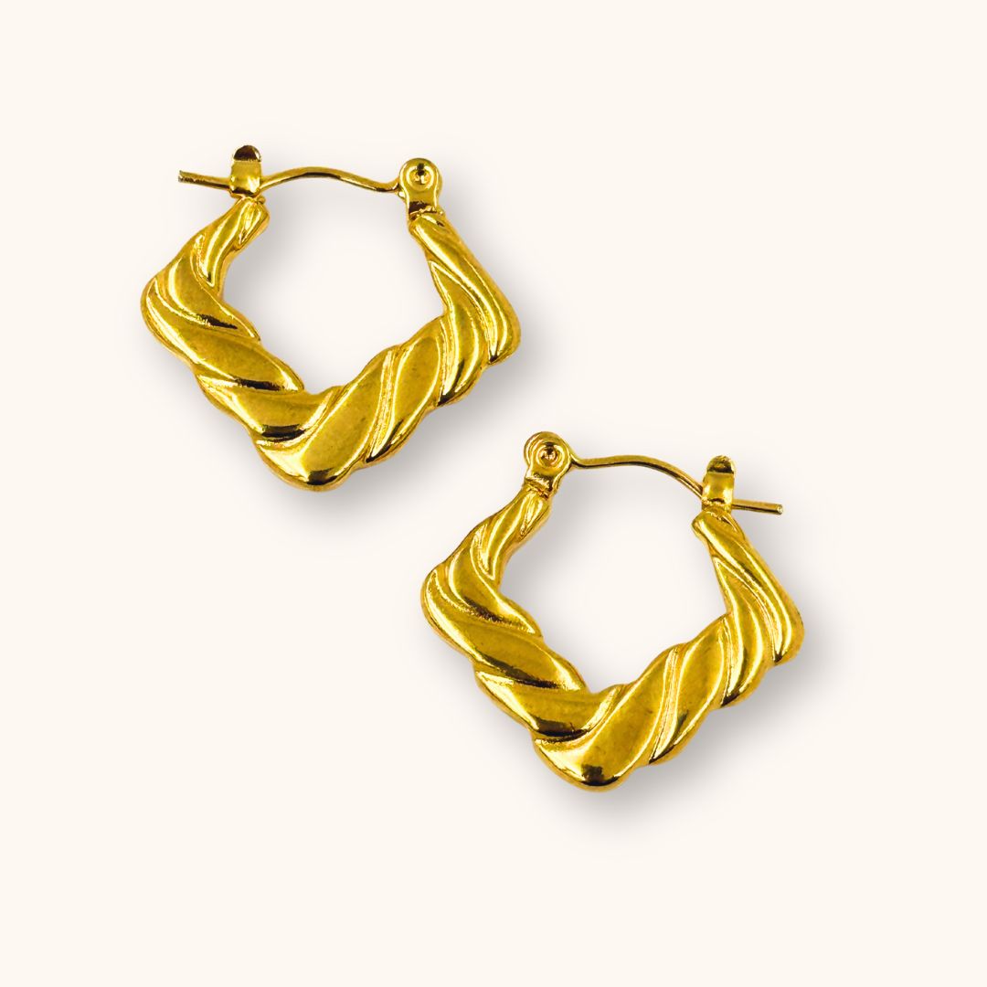 18KT Gold Plated Twisted Box Hoops - Atulya Jewellers