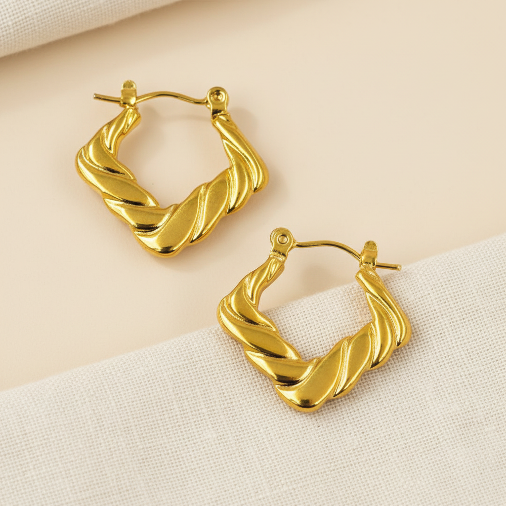 18KT Gold Plated Twisted Box Hoops