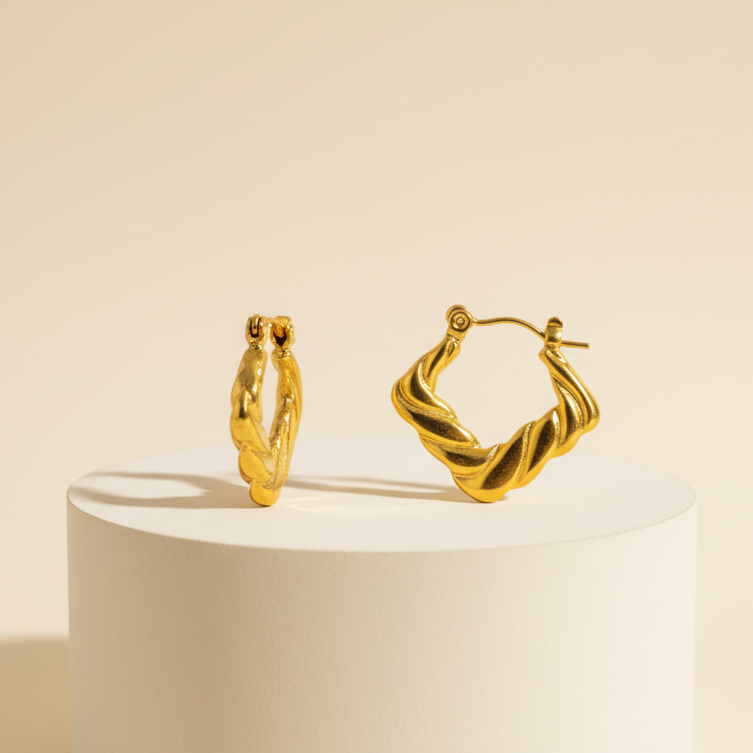 18KT Gold Plated Twisted Box Hoops