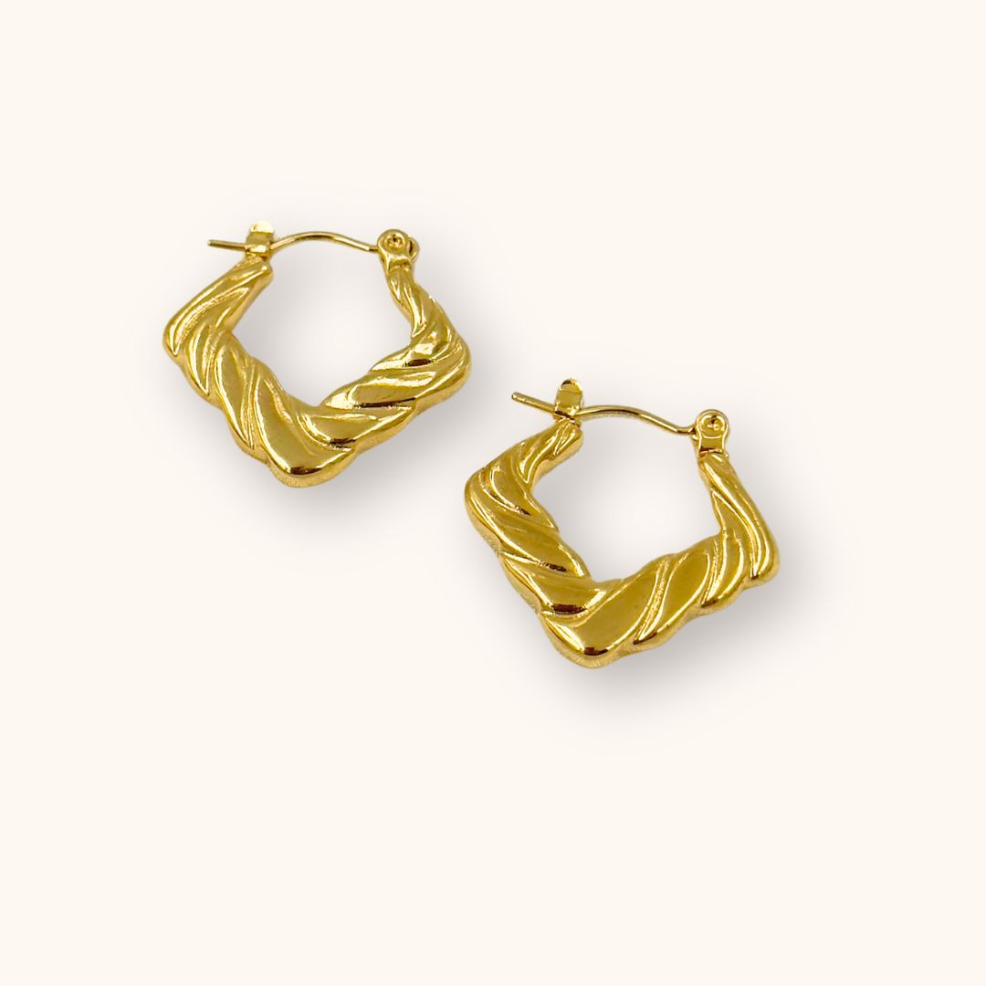 18KT Gold Plated Twisted Box Hoops