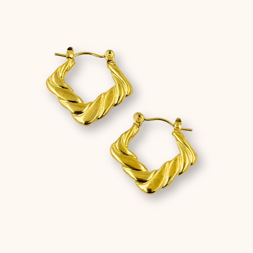 18KT Gold Plated Twisted Box Hoops