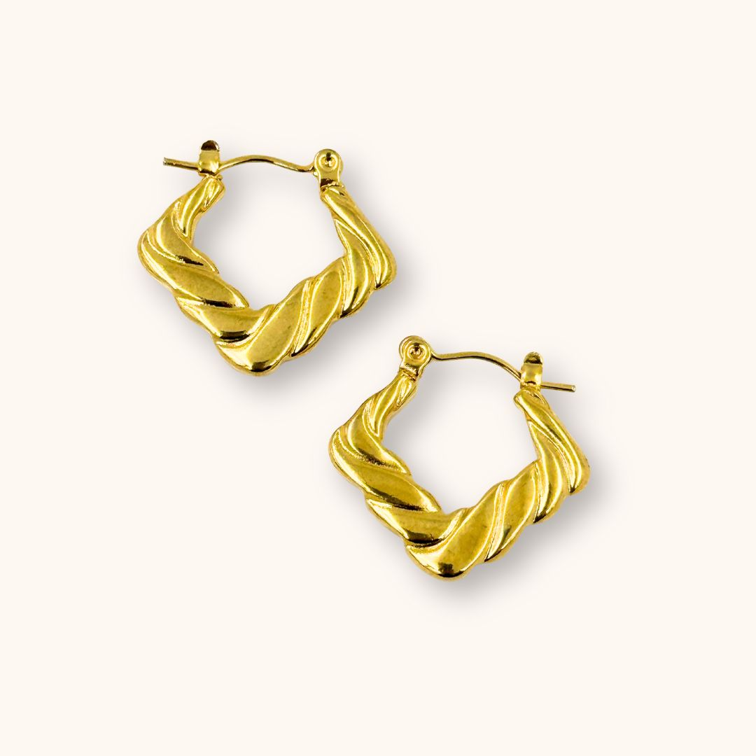 18KT Gold Plated Twisted Box Hoops