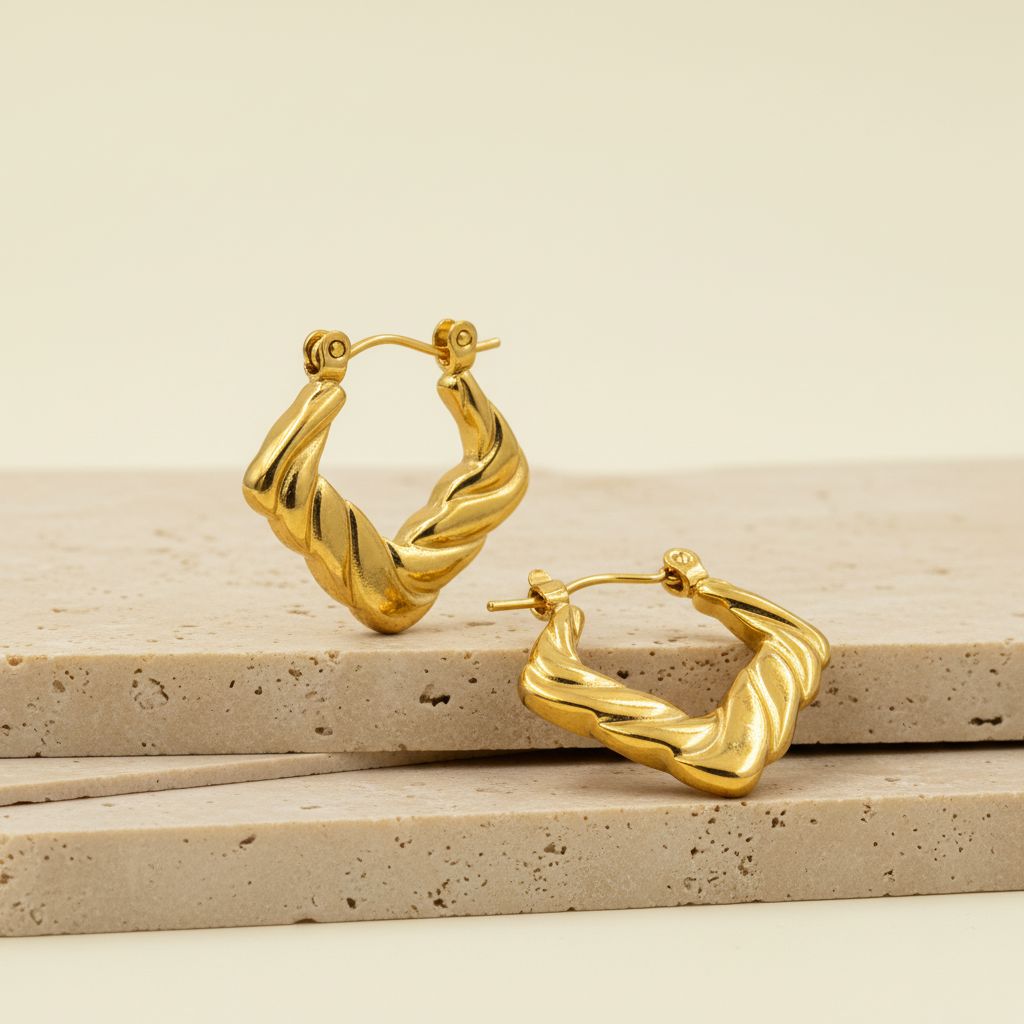 18KT Gold Plated Twisted Box Hoops