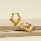 18KT Gold Plated Twisted Box Hoops