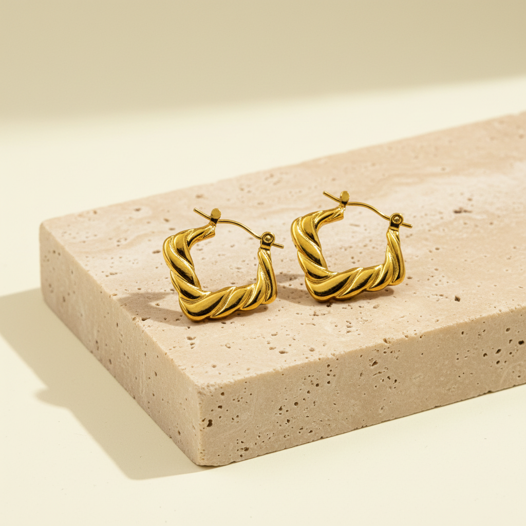 18KT Gold Plated Twisted Box Hoops