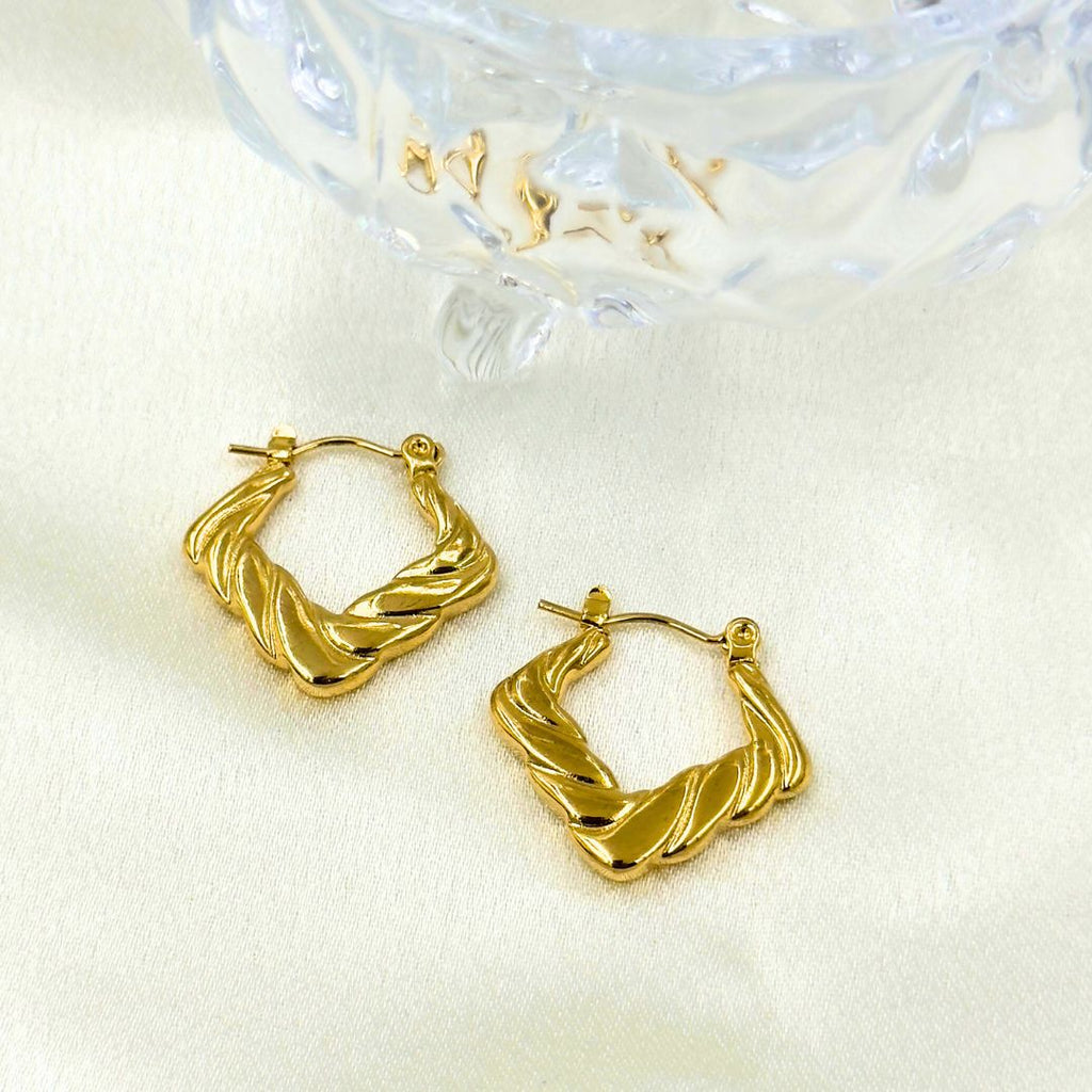 18KT Gold Plated Twisted Box Hoops