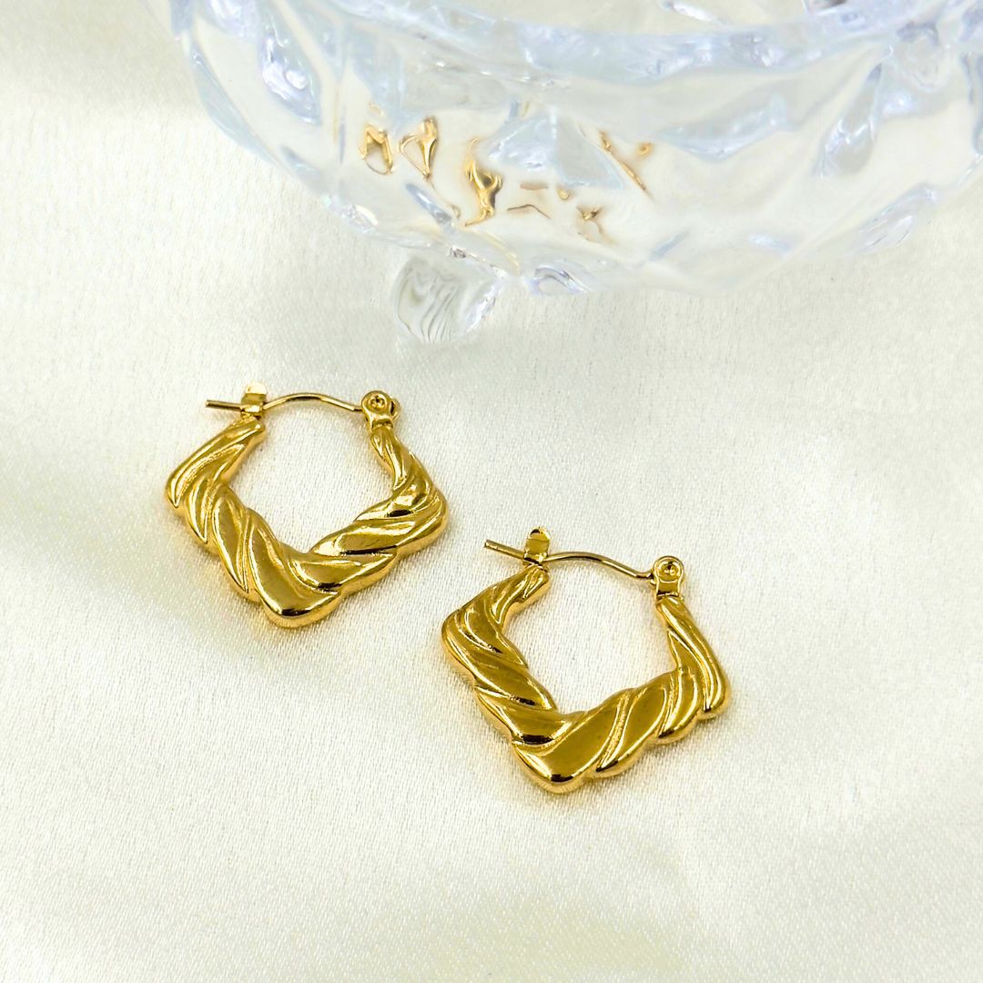 18KT Gold Plated Twisted Box Hoops