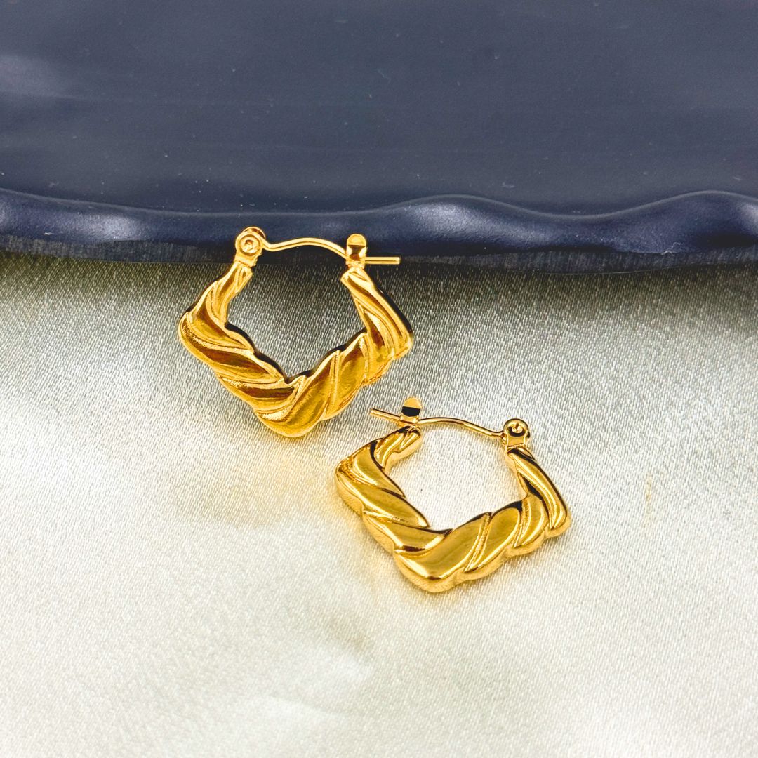 18KT Gold Plated Twisted Box Hoops