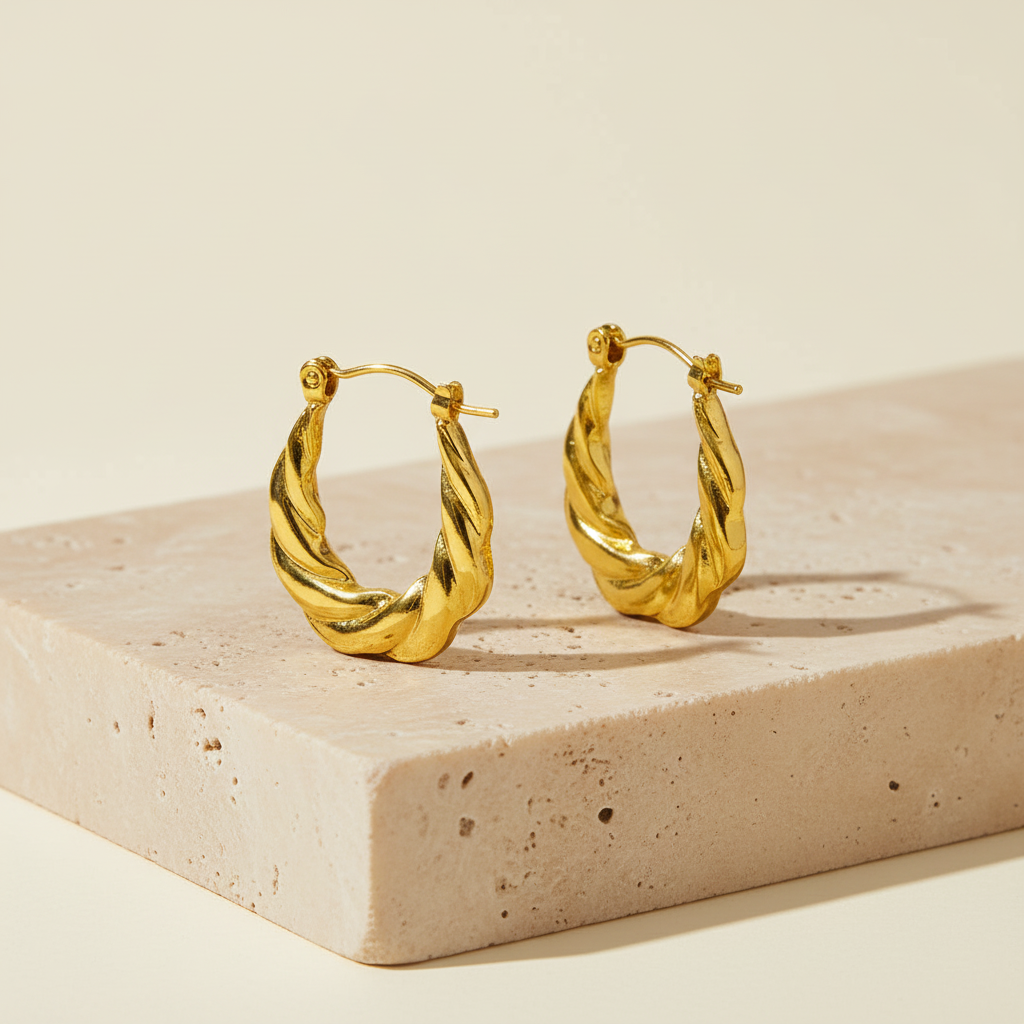 18KT Gold Plated Twisted Oval Hoops