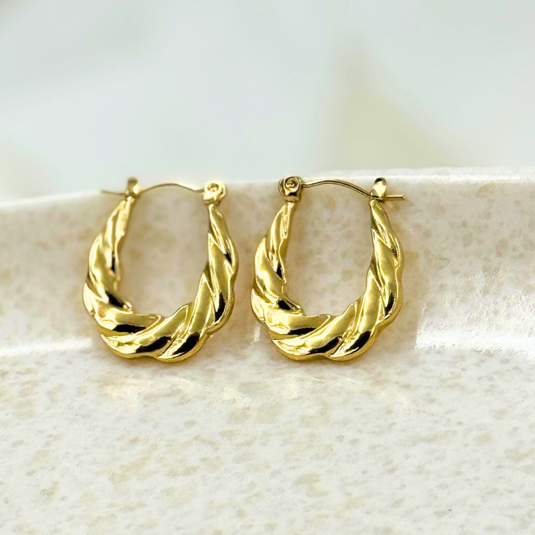 18KT Gold Plated Twisted Oval Hoops