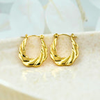 18KT Gold Plated Twisted Oval Hoops - Main Image