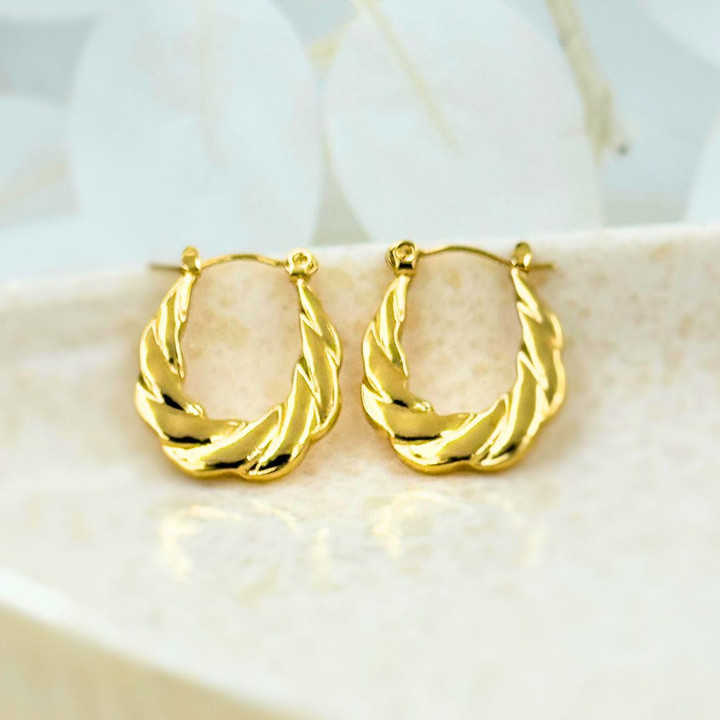 18KT Gold Plated Twisted Oval Hoops