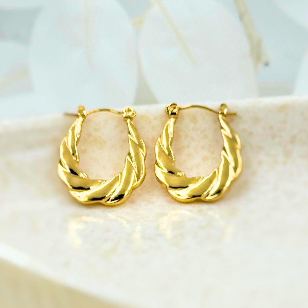 18KT Gold Plated Twisted Oval Hoops