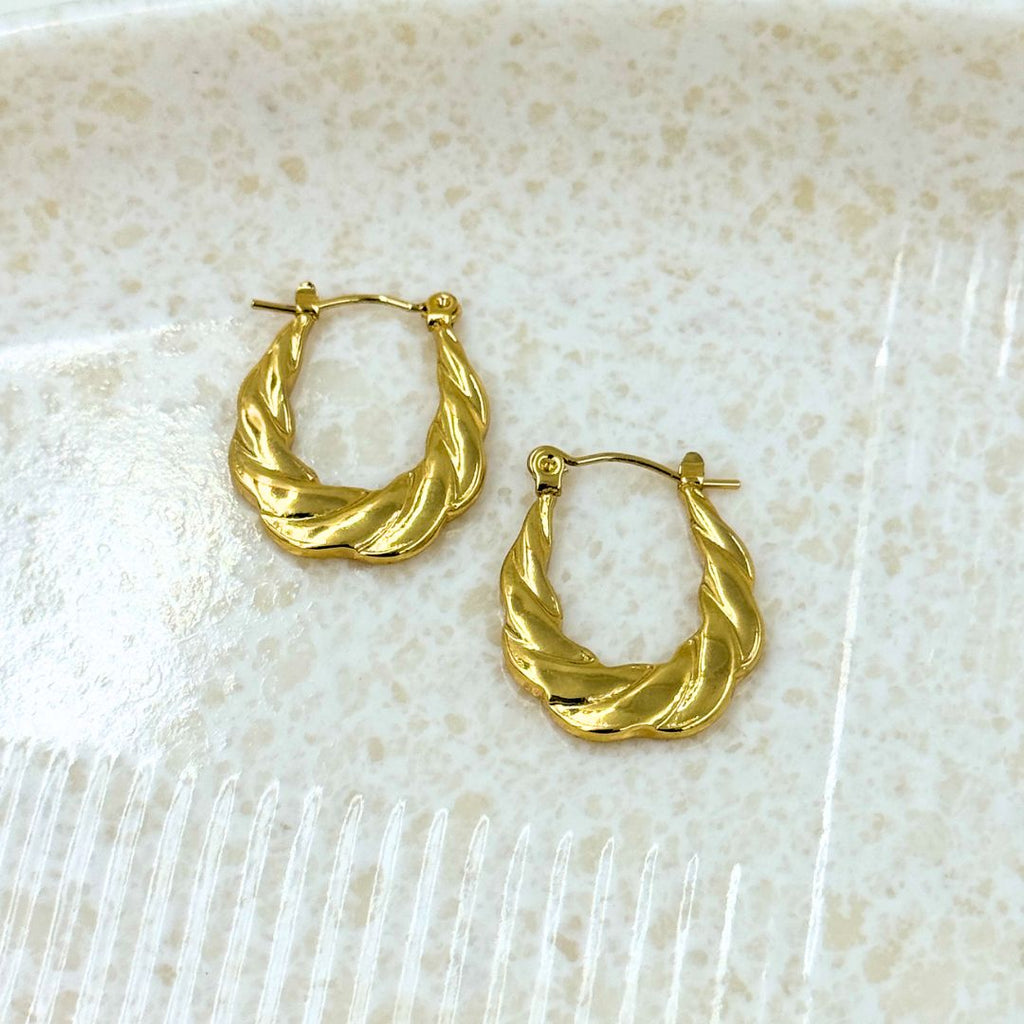 18KT Gold Plated Twisted Oval Hoops