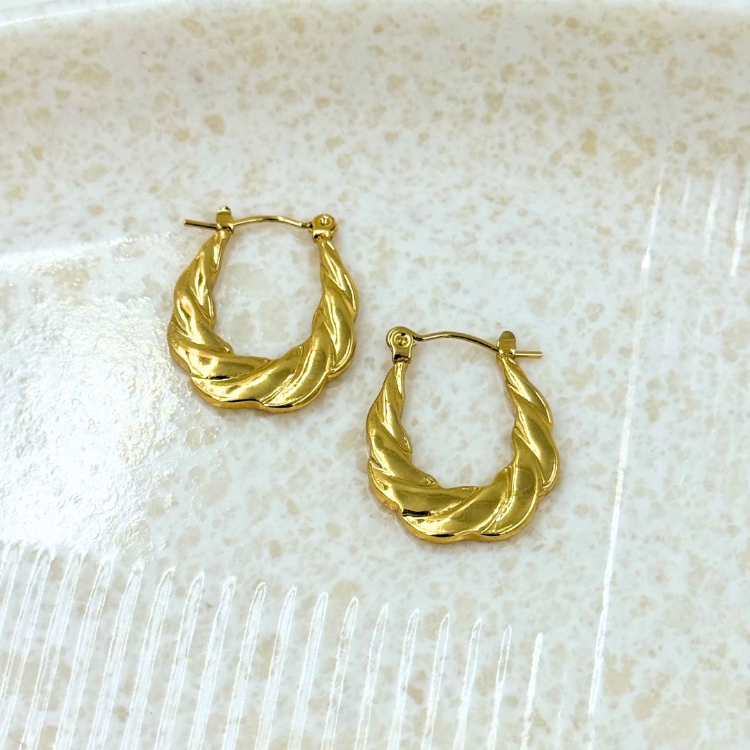 18KT Gold Plated Twisted Oval Hoops