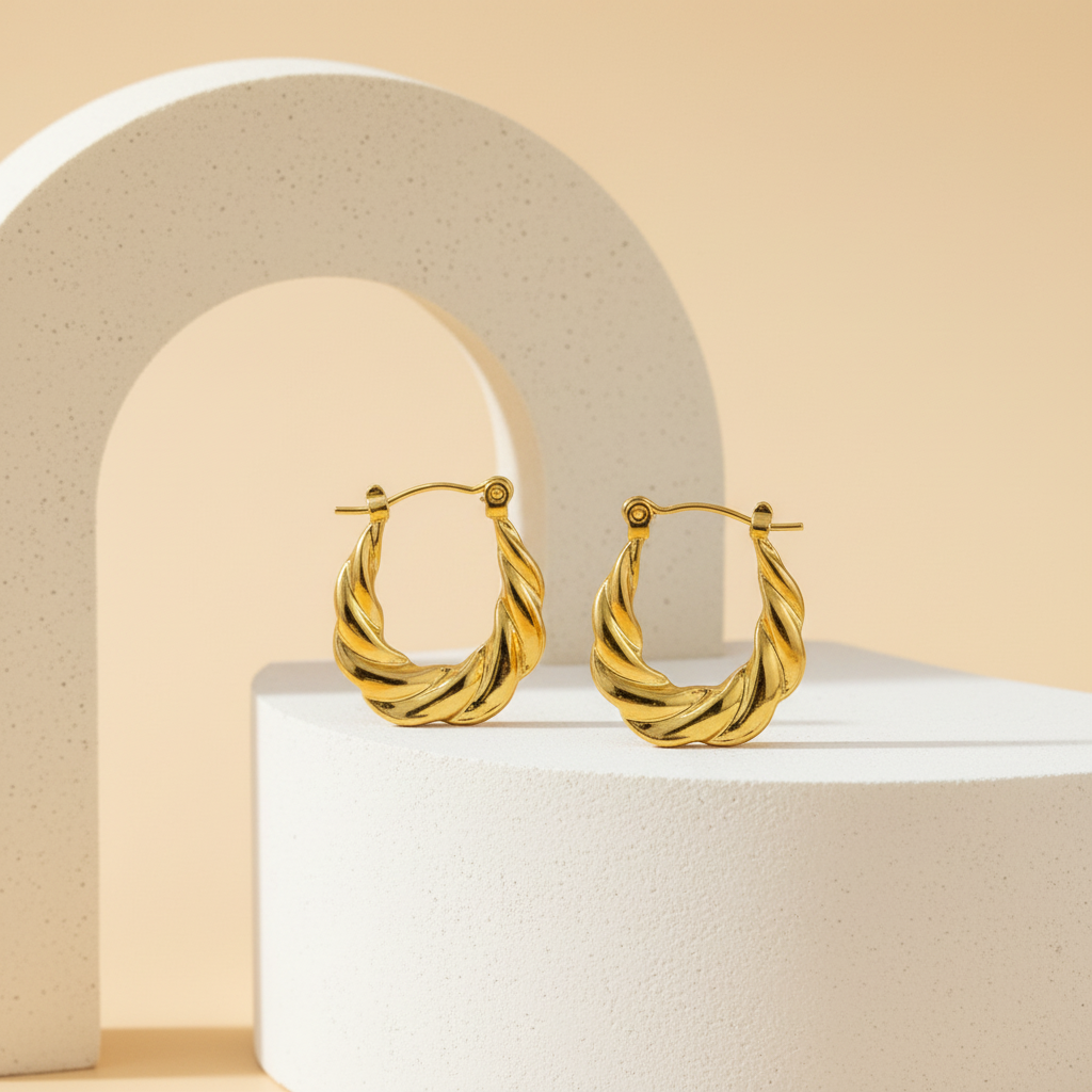 18KT Gold Plated Twisted Oval Hoops
