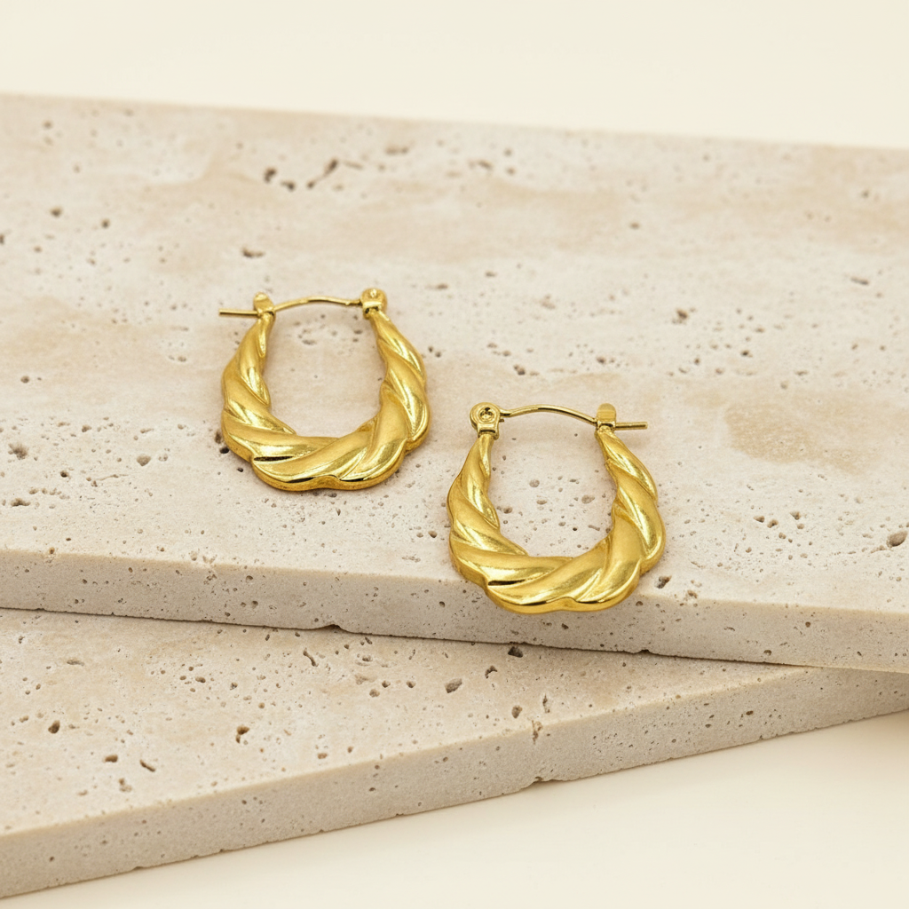 18KT Gold Plated Twisted Oval Hoops