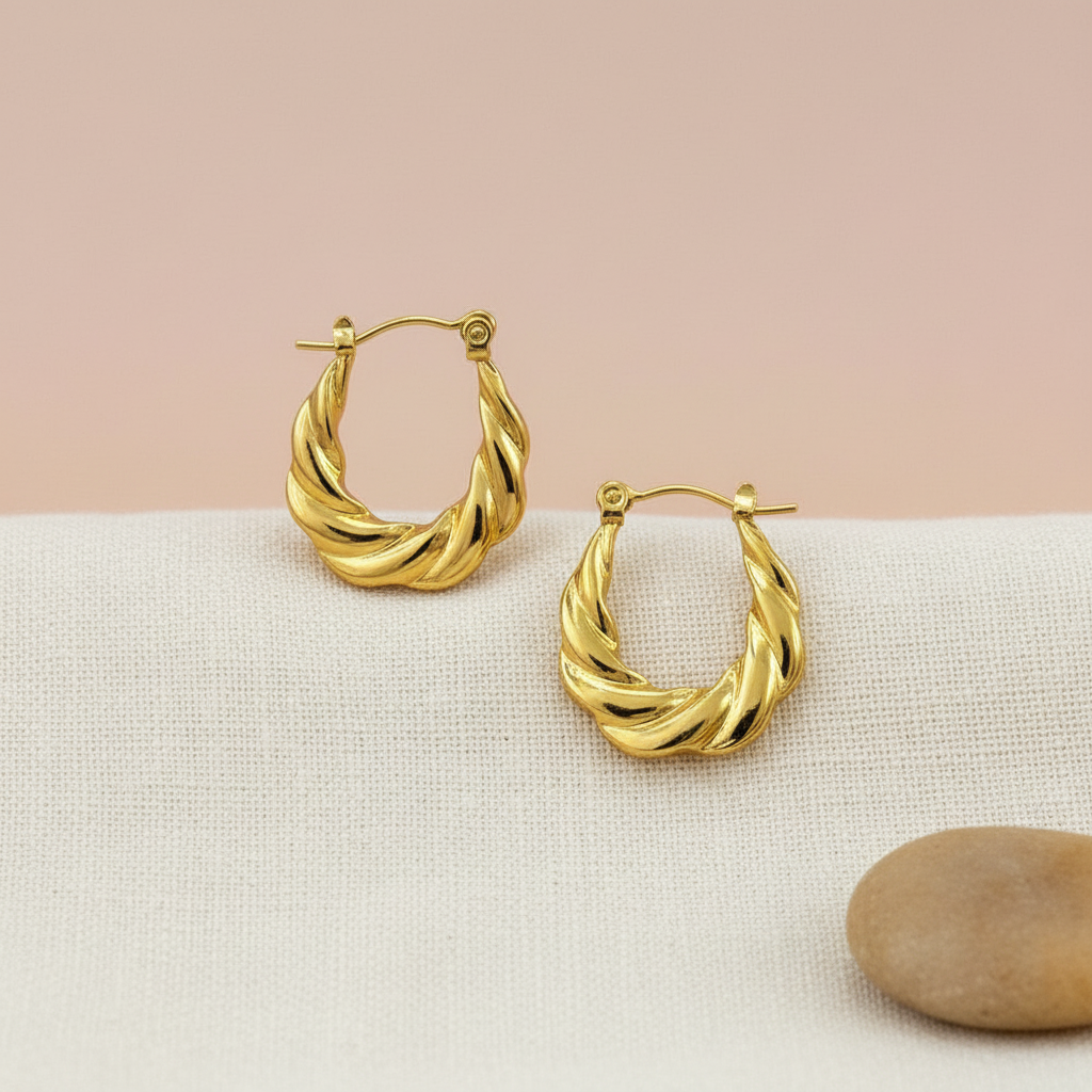 18KT Gold Plated Twisted Oval Hoops