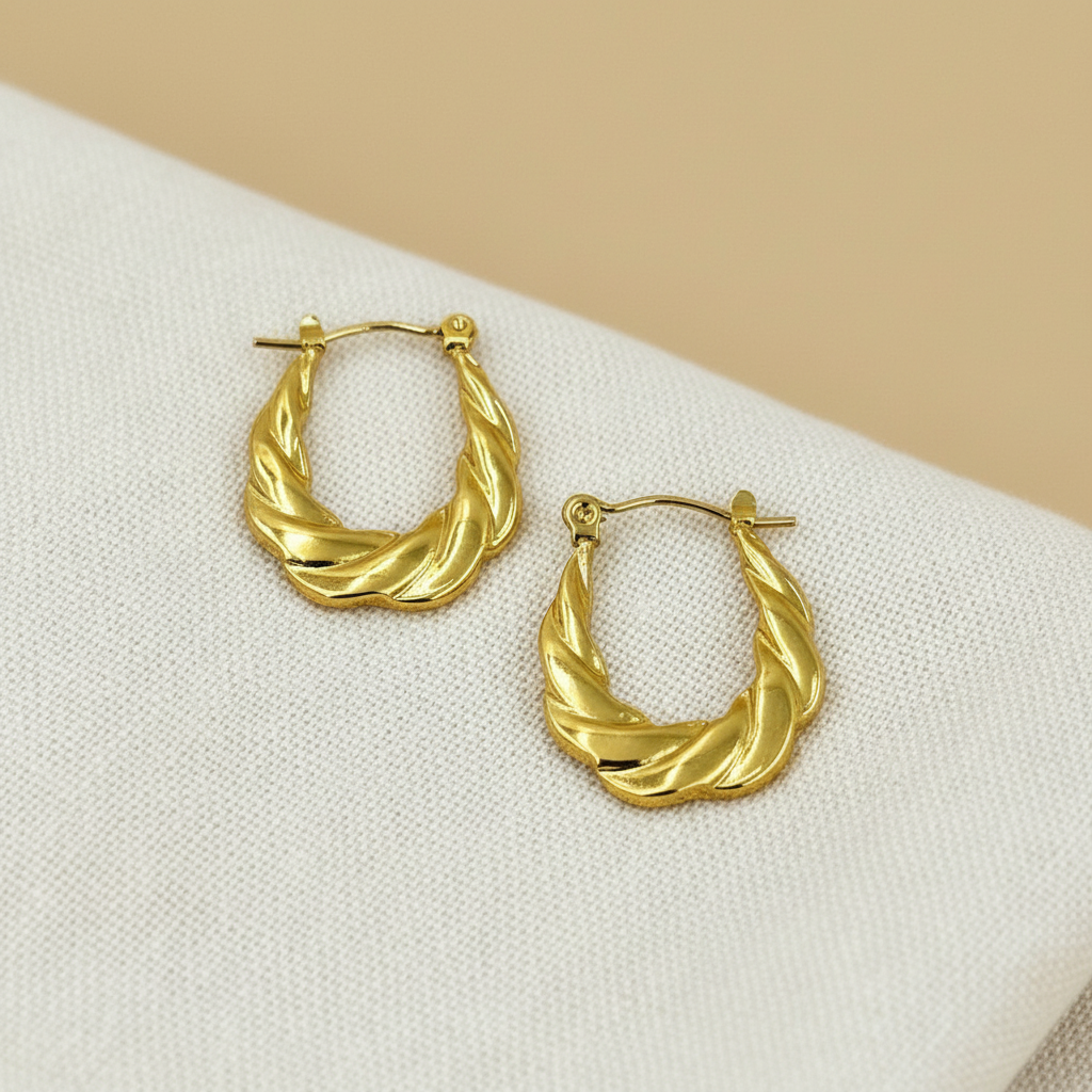18KT Gold Plated Twisted Oval Hoops