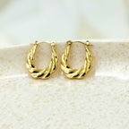 18KT Gold Plated Twisted Oval Hoops