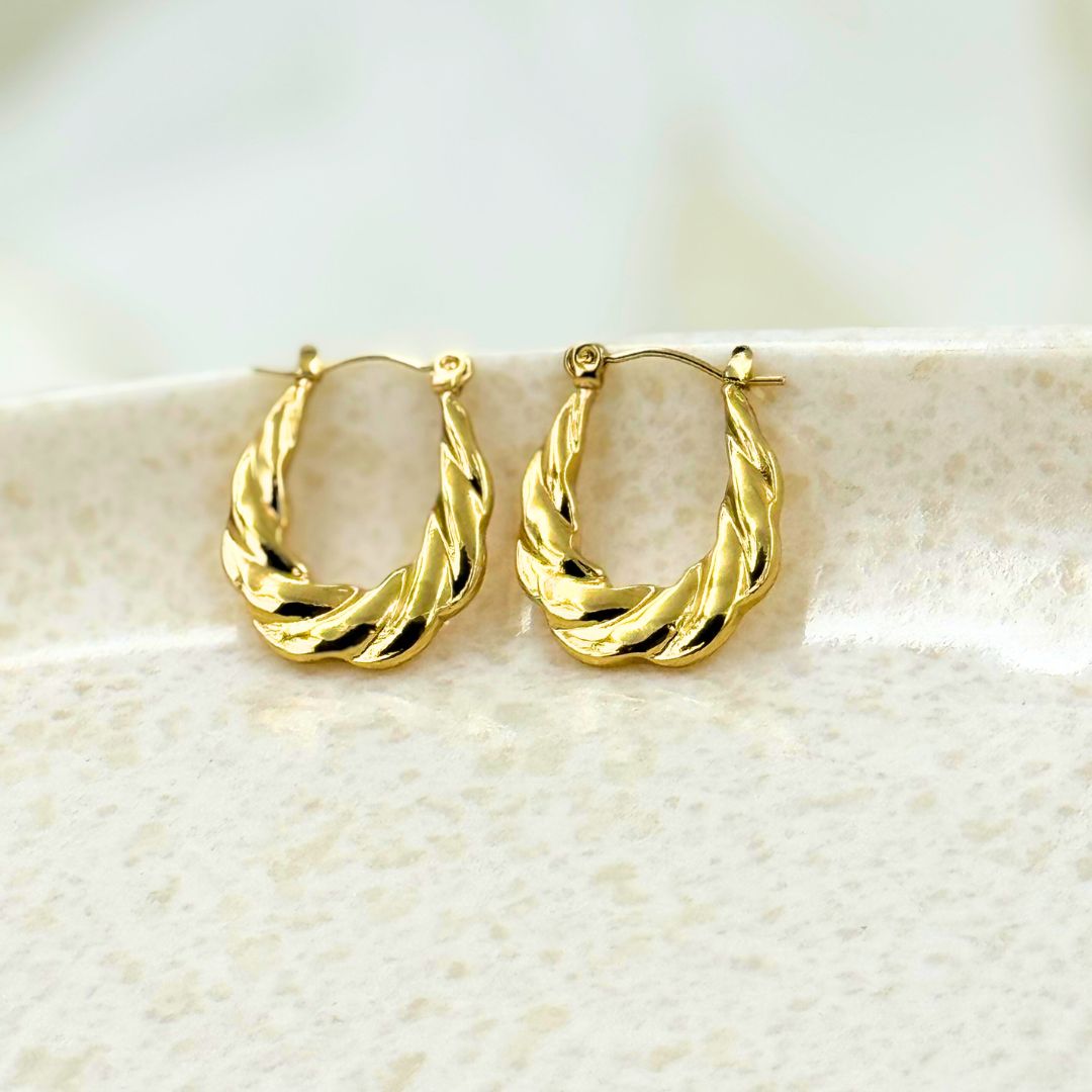 18KT Gold Plated Twisted Oval Hoops
