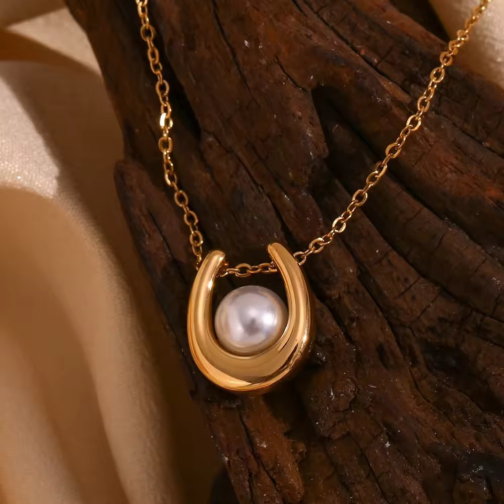 18KT Gold Plated U Pearl Necklace - Atulya Jewellers