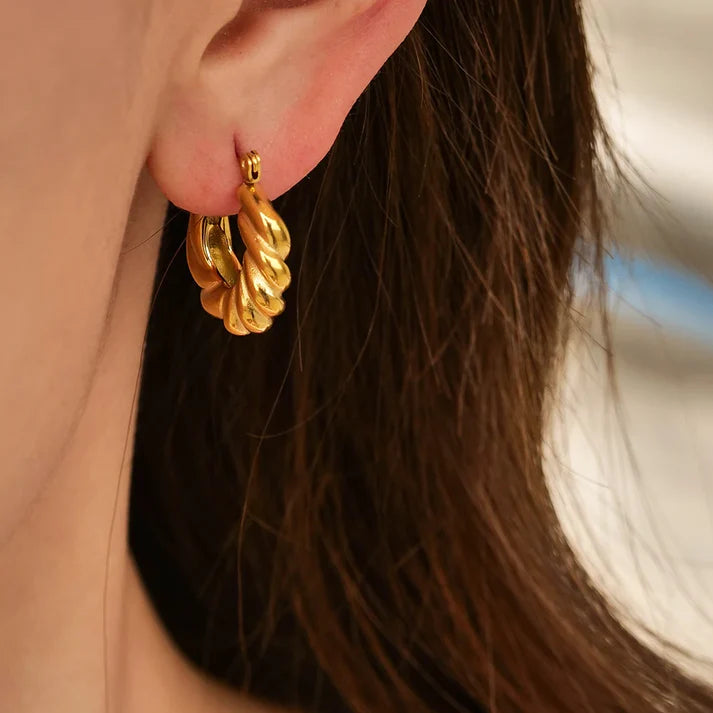 18KT Gold Plated Twisted Hoop Earrings - Atulya Jewellers