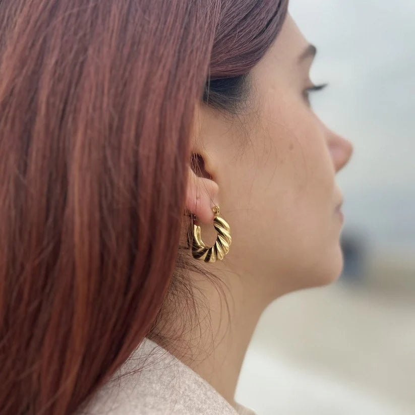 18KT Gold Plated Twisted Hoop Earrings - Atulya Jewellers