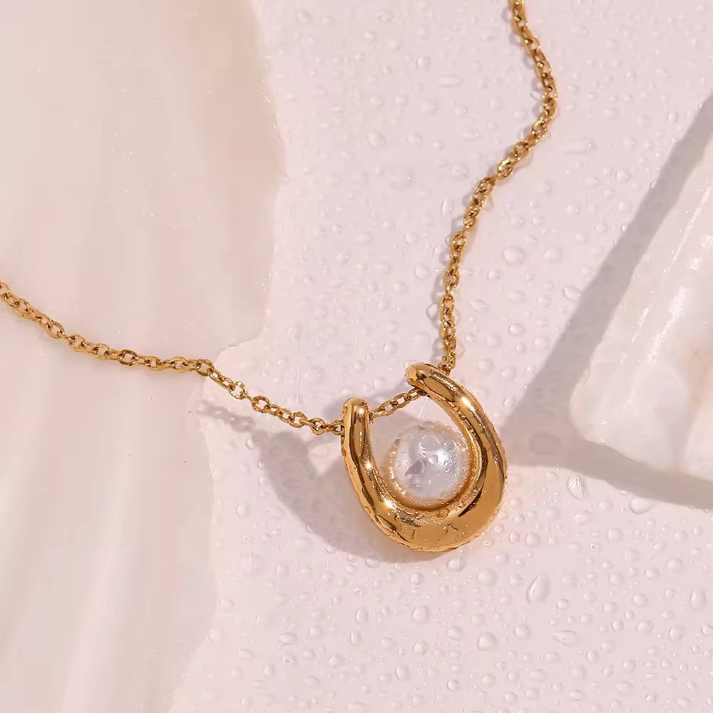 18KT Gold Plated U Pearl Necklace - Atulya Jewellers