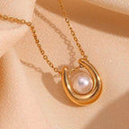 18KT Gold Plated U Pearl Necklace - Atulya Jewellers